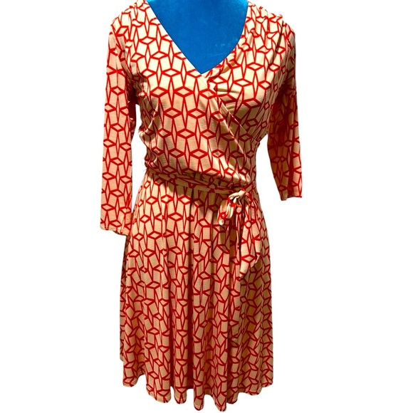 41 Hawthorn red geometric stretchy wrap dress 3/4 sleeves size small - Picture 1 of 7
